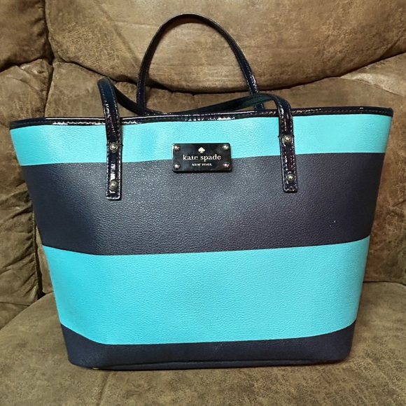 kate spade Handbags - Kate Spade Harmony Tote Blue & Black Leather - COLLECTIBLE STORYBOOK LINING